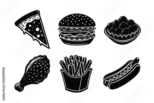 A Bundle of fast food black Vector illustration isolated icon