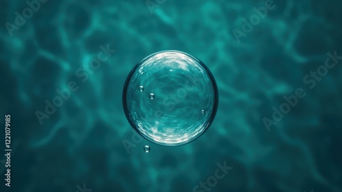 Wallpaper Mural A clear water bubble floats serenely above a shimmering aquamarine surface, creating a tranquil and captivating underwater scene. Torontodigital.ca
