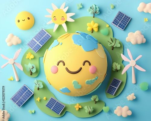 Sustainable energy solutions for a greener earth creative climate action digital art environmental awareness top view eco-friendly concept photo