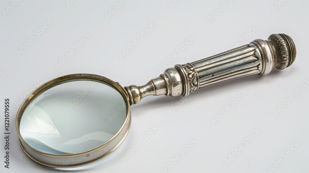 Magnifying glass with a 70mm diameter attached to a silver handle.