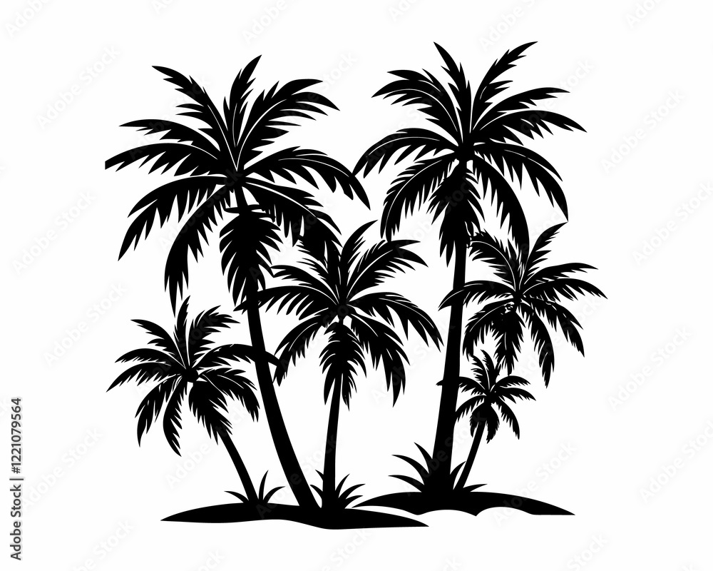 Fototapeta premium Silhouette of Tropical Palm Trees on White Background