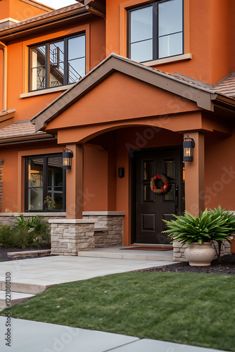 Wallpaper Mural Luxury Home Exterior: Modern Brick House with Stunning Autumnal Entrance Torontodigital.ca
