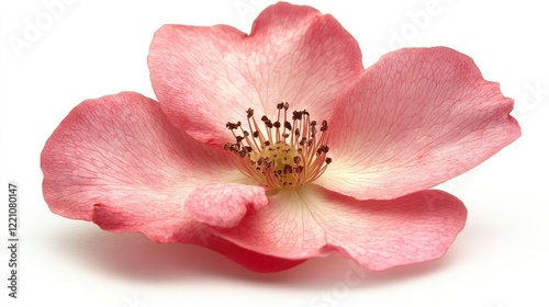 Pink rose flower on a pristine white background with delicate petals and vibrant color detail