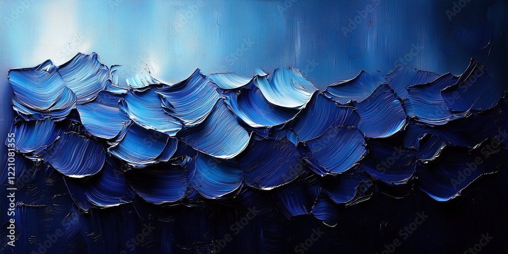 Fototapeta premium Abstract blue waves in textured oil painting