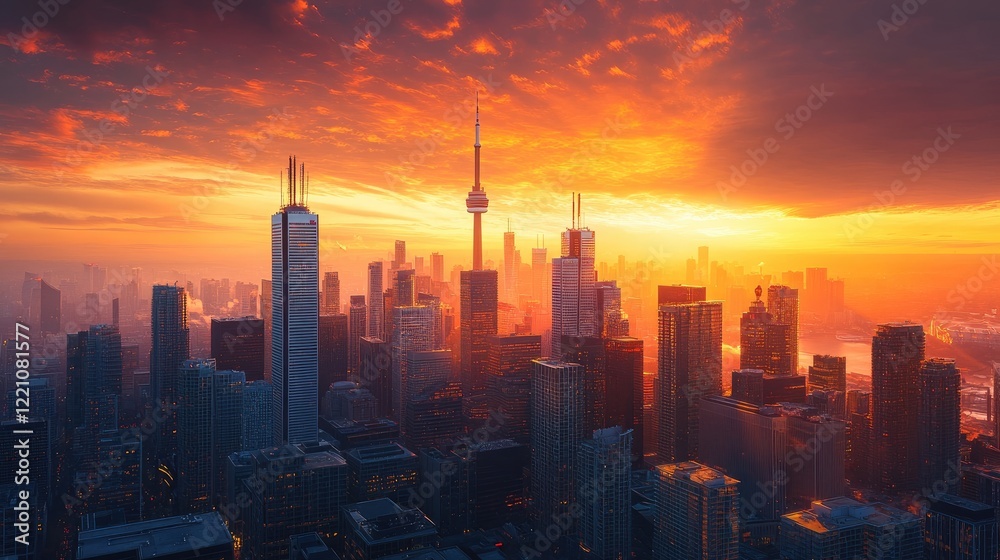 Fototapeta premium Toronto Skyline at Sunset Golden Hour Cityscape