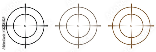 Target and aim icon set, crosshair, bullseye vector, precision, accuracy, and focus icon for aiming, archery, shooting, or navigation . 