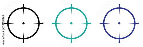 Target and aim icon set, crosshair, bullseye vector, precision, accuracy, and focus icon for aiming, archery, shooting, or navigation . 