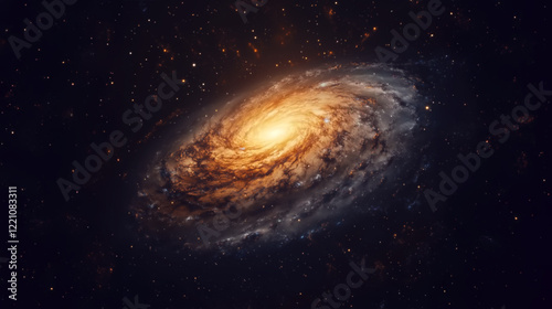 Generated image of a glowing spiral galaxy in deep space	