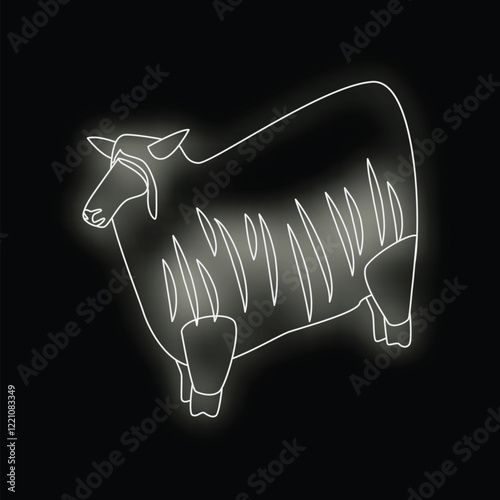 Sheep standing side view drawn with a modern continuous line on black background minimalist design