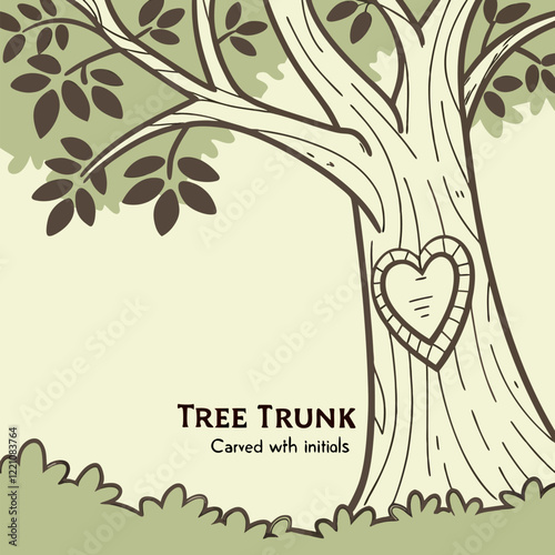 A tree carved with initials inside a heart vector illustration