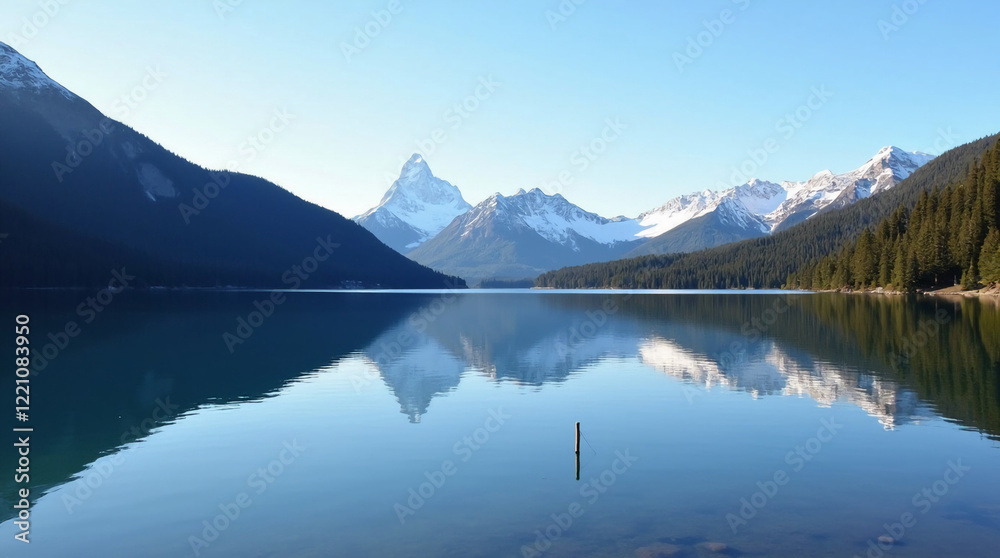 Fototapeta Tranquil Lake Reflection of Snow-Capped Peaks