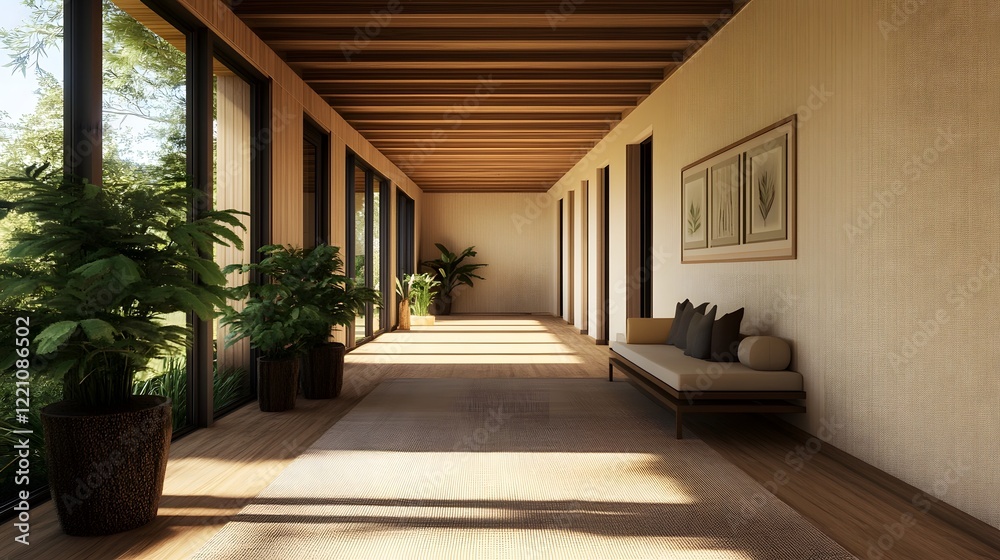 Obraz premium Sustainable Bamboo Flooring and Furnishings in Eco-Friendly Modern Interiors