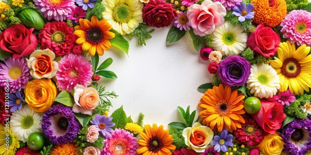 Colorful flowers arranged in a circular motion Colorful flowers arranged in a circular motion