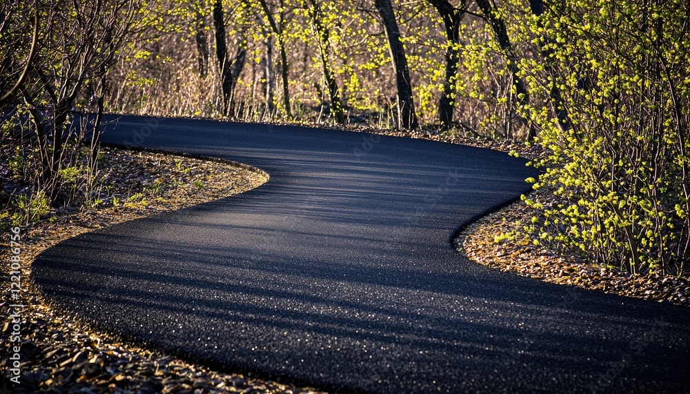 Fototapeta premium Winding Asphalt Path Through Springtime Woods