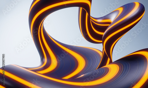 Vibrant and dynamic abstract 3D flowing ribbon, brush stroke design element on soft gradient background. Modern simple backdrop, 3D rendering