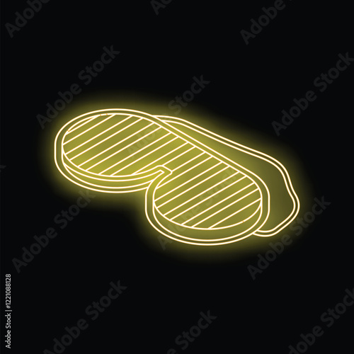 Neon yellow sleep mask glowing on black background, concept for insomnia, sleep disorders and relaxation