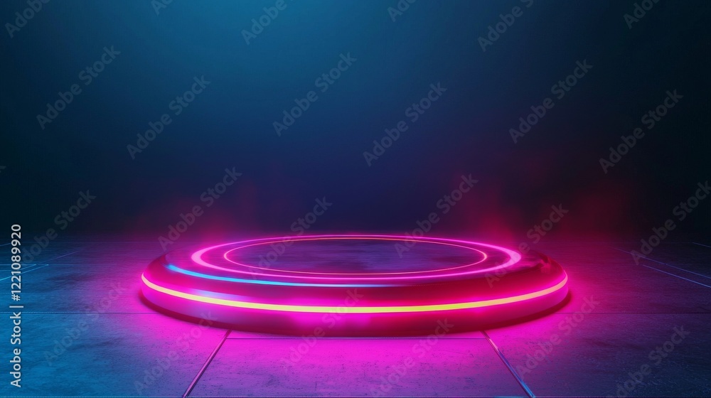 Fototapeta premium A vibrant neon platform illuminated with pink light, ideal for futuristic themes and digital design projects.