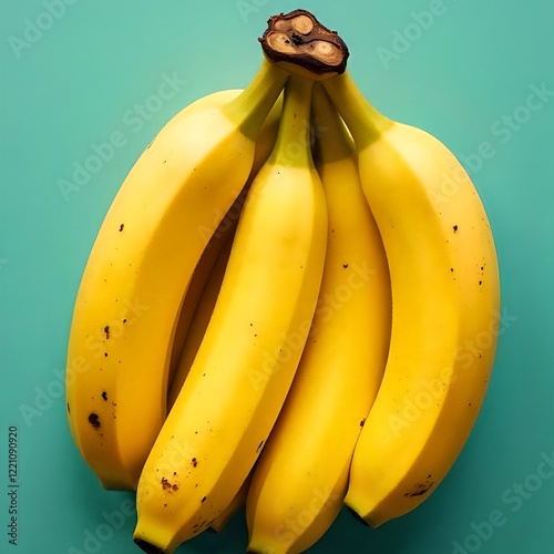 Fresh Yellow Bananas with Water Droplets on a Vibrant Turquoise Background