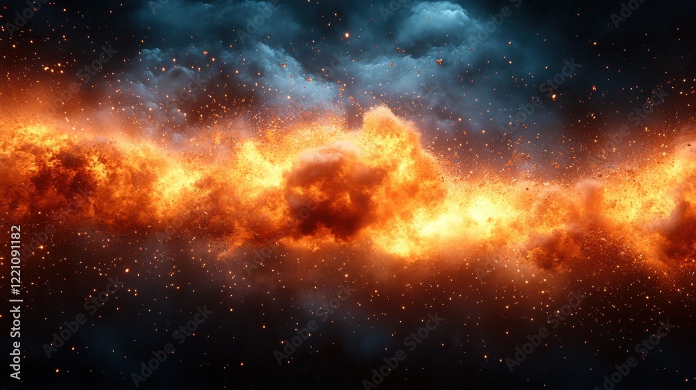 Vibrant cosmic explosion with fiery nebula and starry night sky Vibrant cosmic explosion with fiery nebula and starry night sky