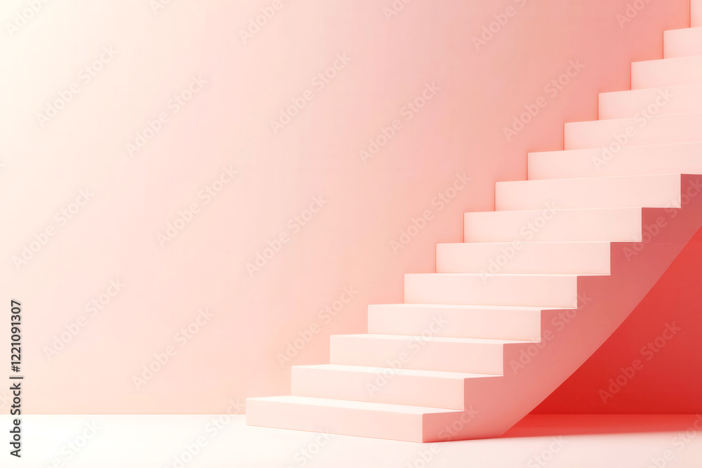Corporate-style staircase with progress bars on each step, minimalist background, 3D illustration, Corporate-style staircase with progress bars on each step, minimalist background, 3D illustration,