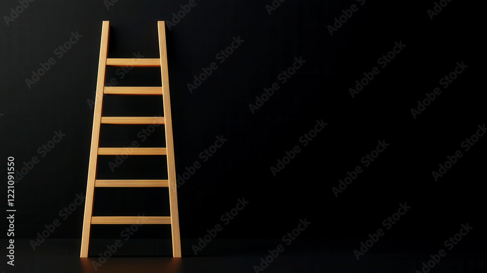 Corporate ladder with steps representing business milestones, dark background, 3D illustration, Corporate ladder with steps representing business milestones, dark background, 3D illustration,