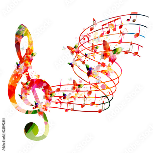 Music background with colorful music notes vector illustration design. Artistic music festival poster, live concert events, party flyer, music notes signs and symbols	