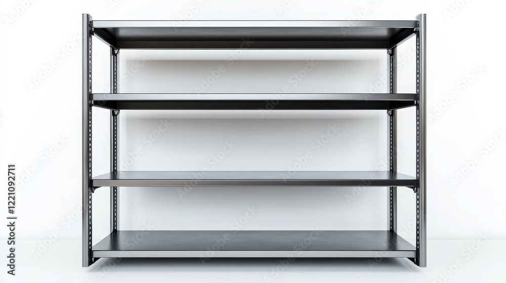 Industrial Metal Shelving Unit on White Background Industrial Metal Shelving Unit on White Background