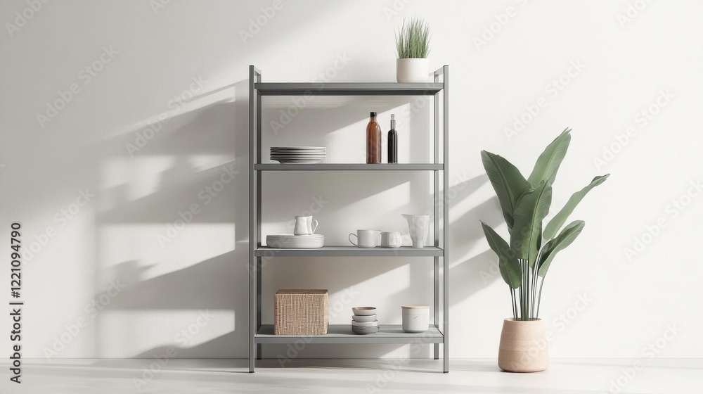 Minimalist Shelf with Plants and Dishes Minimalist Shelf with Plants and Dishes