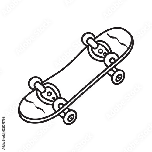 Cozy 90's Groovy: Bold and Easy Coloring Page, Line art, Black and White, skateboard Coloring page