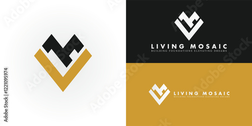 The dynamic logo design features the initials LM creatively integrated into a unique geometric shape. It is ideal for real estate developers, construction companies, and building business logo