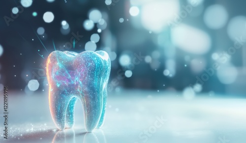 Digital Dental Examination Holographic Tooth Model with Cross-Sectional Anatomy Projection on White Background