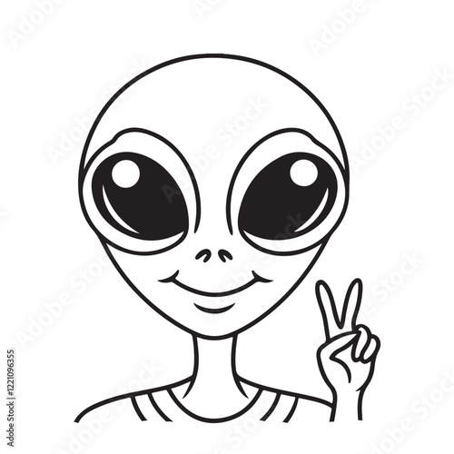 Cozy 90's Groovy: Bold and Easy Coloring Page, Line art, Black and White, alien Coloring page