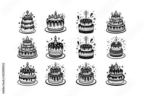 Cakes with Happy Birthday' Written on Top Silhouette Illustration