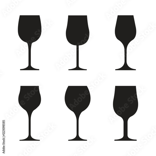 Vector Wine Glasses Silhouette Icon Set. Wine Glasses Collection