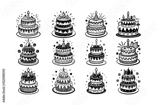 Cakes with Happy Birthday' Written on Top Silhouette Illustration