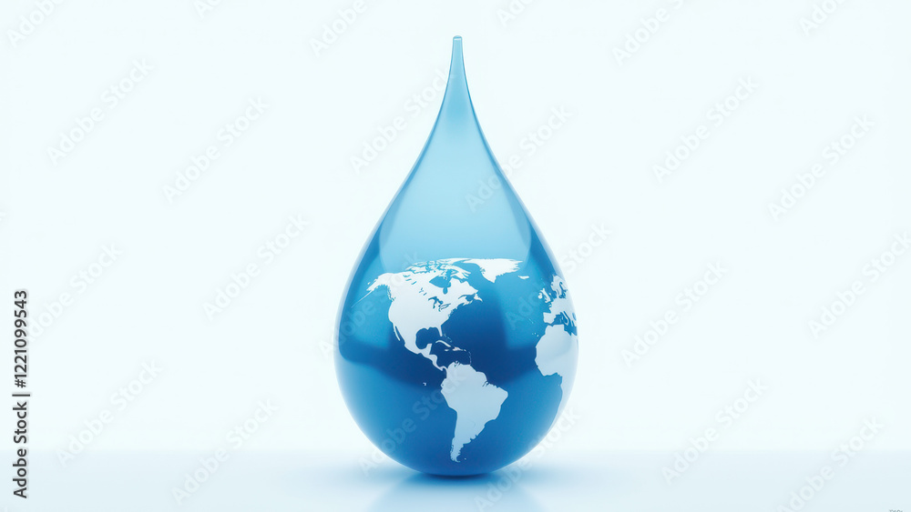 Obraz premium A single droplet containing an image of Earth symbolizing water conservation and global sustainability.