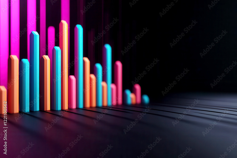 Obraz premium Abstract visualization of optimization algorithms adjusting statistical outputs, glowing charts and graphs in a high-tech environment