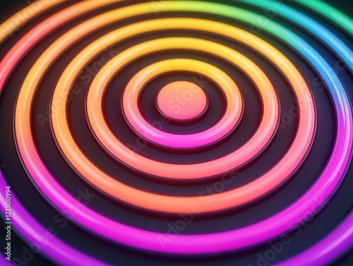 Vibrant concentric circles in rainbow colors create a mesmerizing visual effect, perfect for backgrounds and design projects. photo