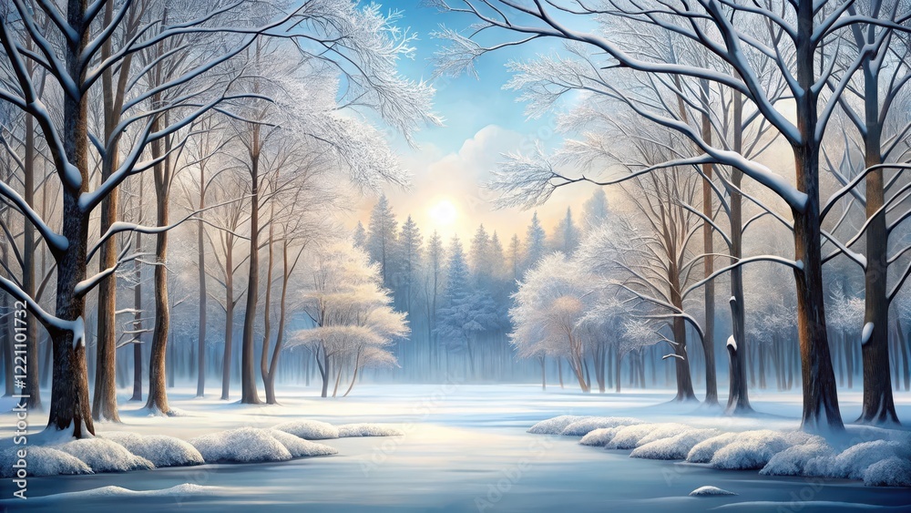 Snowy forest landscape in transparent background with bare trees and snow-covered ground,frosty, frosty, natural, snowy Snowy forest landscape in transparent background with bare trees and snow-covered ground,frosty, frosty, natural, snowy