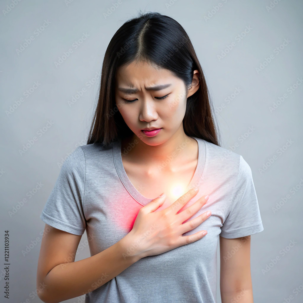 Acid refluxdisease suffer asian young woman have Acid refluxdisease suffer asian young woman have