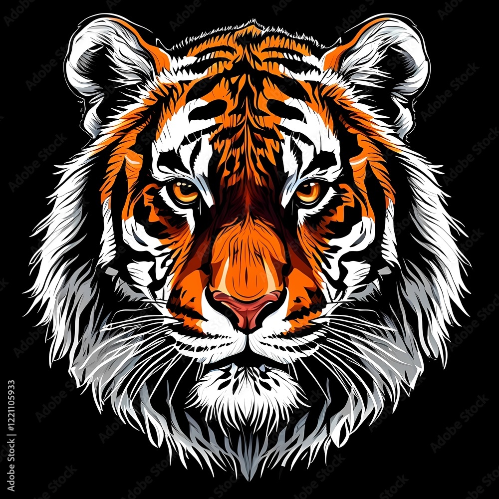 Fototapeta premium Highly detailed tiger portrait fierce expression vibrant orange and black stripes glowing eyes