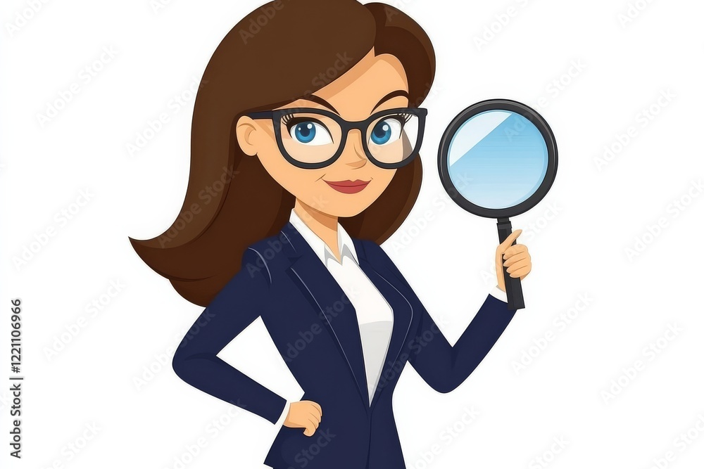 Businesswoman holding a magnifying glass for analysis. Businesswoman holding a magnifying glass for analysis.