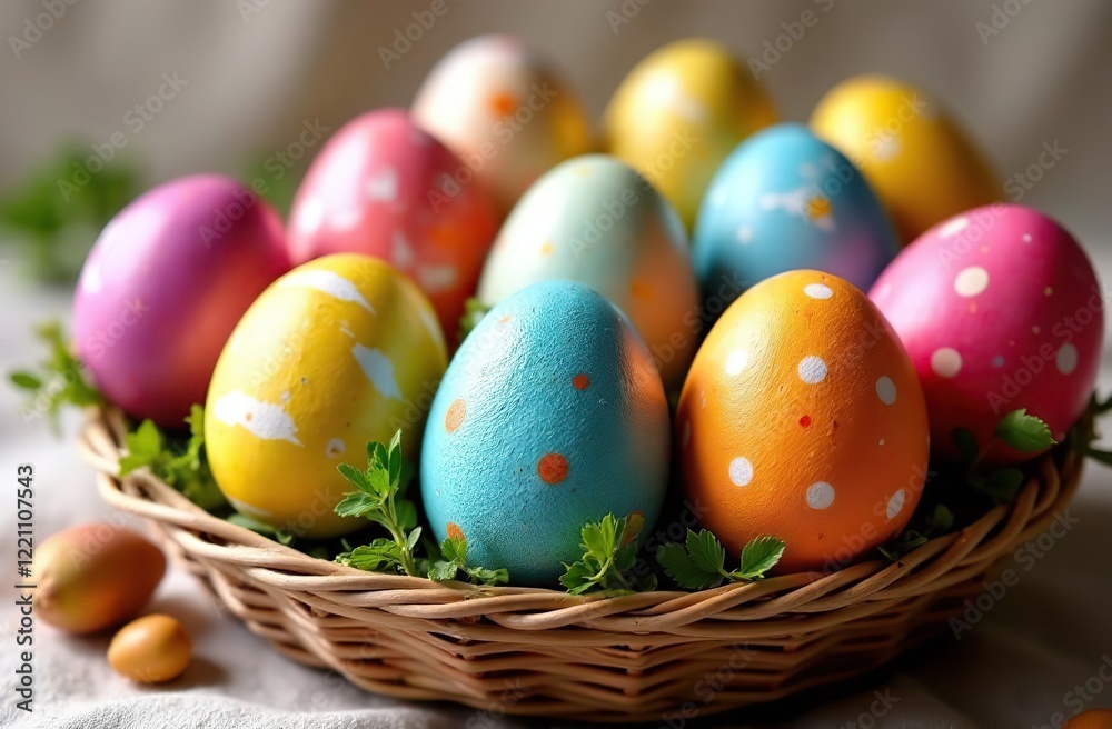 Fototapeta premium A delightful collection of rainbow-colored Easter eggs is beautifully displayed, showcasing various patterns and designs