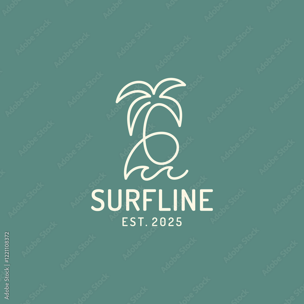 Surf line design template for surf club, surf shop, surf merch.