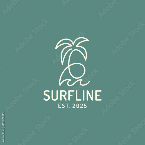 Surf line design template for surf club, surf shop, surf merch.