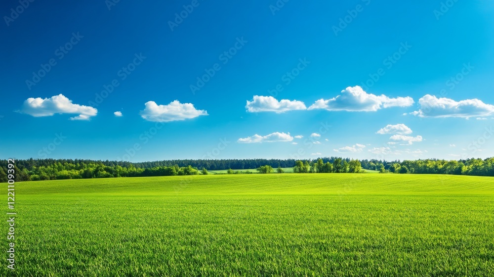 Fototapeta premium Serene Green Field Under a Vast Blue Sky
