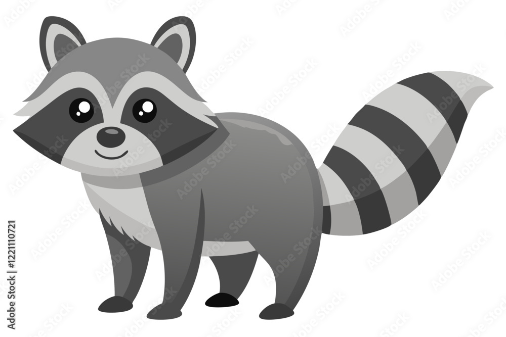 Fototapeta premium Cute Watercolor Vector of a Cartoon Raccoon – Isolated Digital Illustration on White Background, Hand-Painted Style, Adorable Wildlife Clipart for Prints, Stickers, and Designs