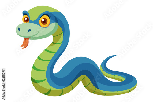 Watercolor Vector of a Cartoon Snake Animation - Cute Hand-Drawn Serpent Illustration on White Background