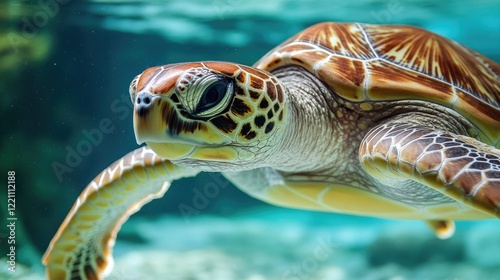 Majestic Sea Turtle Gracefully Swimming Underwater