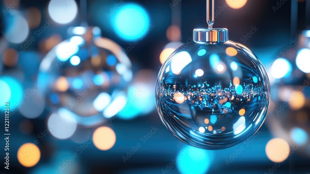 Fototapeta premium Close-up of glass Christmas ornaments with bokeh lights